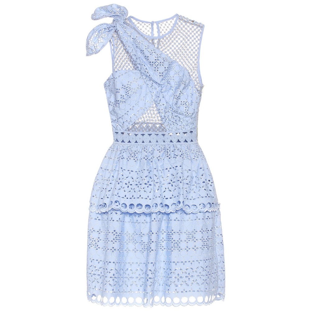 SELF-PORTRAIT Blue One Shoulder Knot Lace Mini